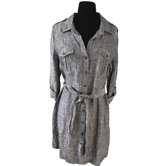 INC International Concepts Linen Shirt Dress Blue Belted Size 10 Career - Picture 1 of 8